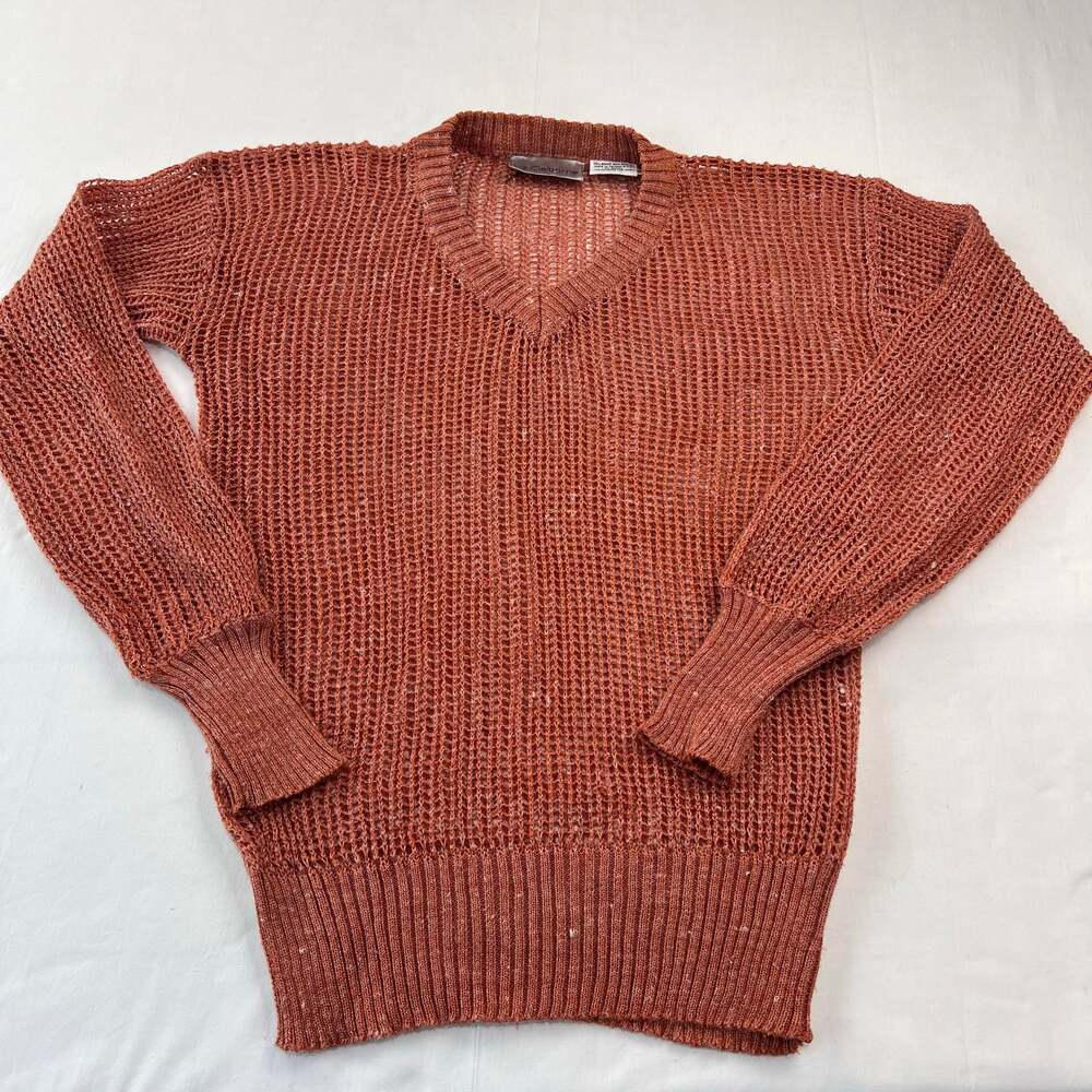 Liz Claiborne Vintage Rusty Brown Eyelet Sweater Shirt Women's sz Medium V-neck